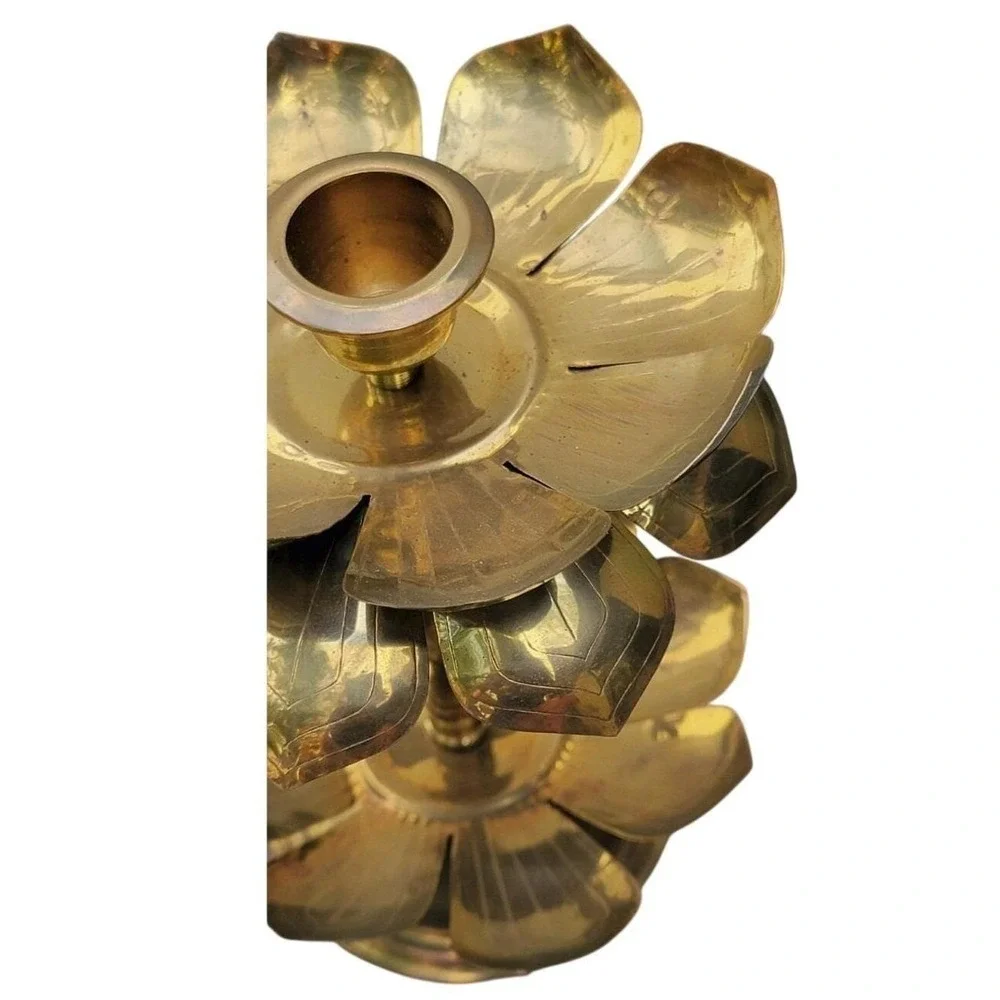 Pair of‎ VTG Brass Lotus Flower PARZINGER Style Candle Holder Hollywood Regency